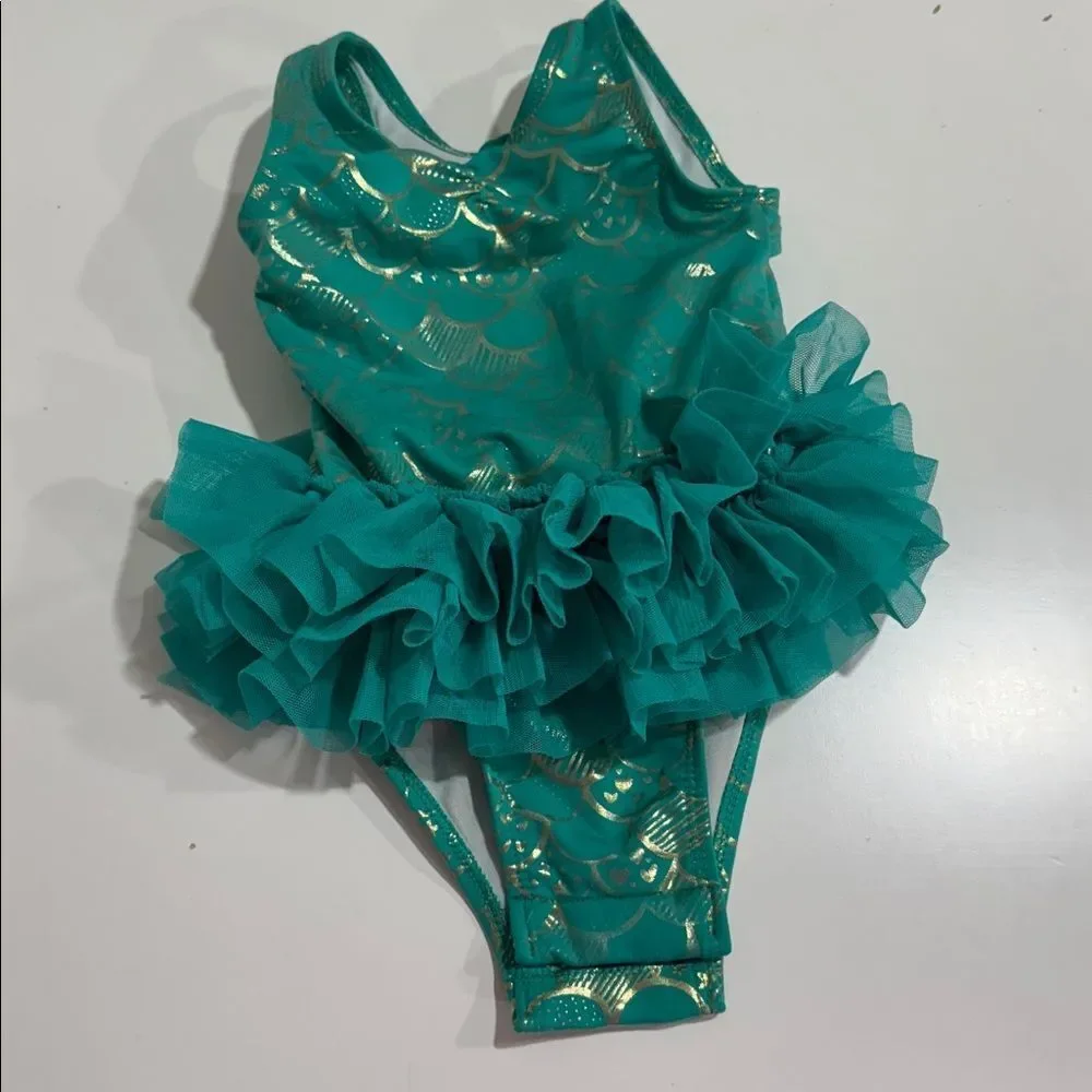 Girls Mixed Swimsuit Set - Teal, Coral & White EUC